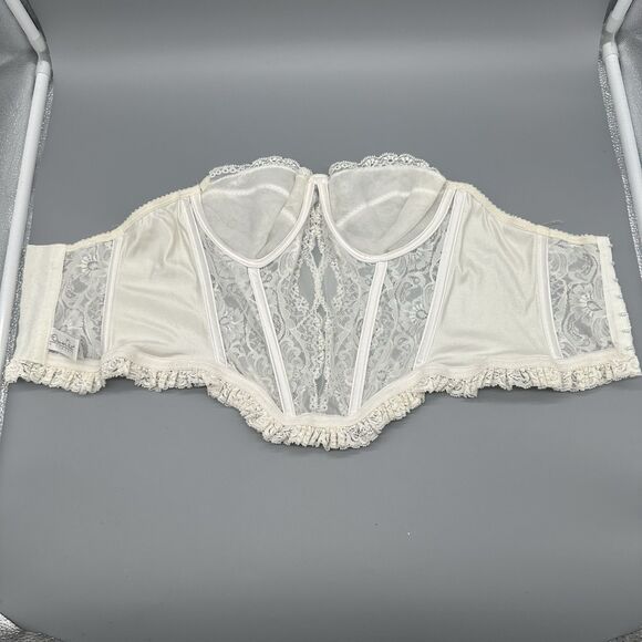 Vtg 90s Oscar De La Renta White Lace Corset Bustier Bra Coquette 36B Union Made - Picture 7 of 11